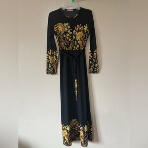 Modanisa Boho Floral Black Maxi S